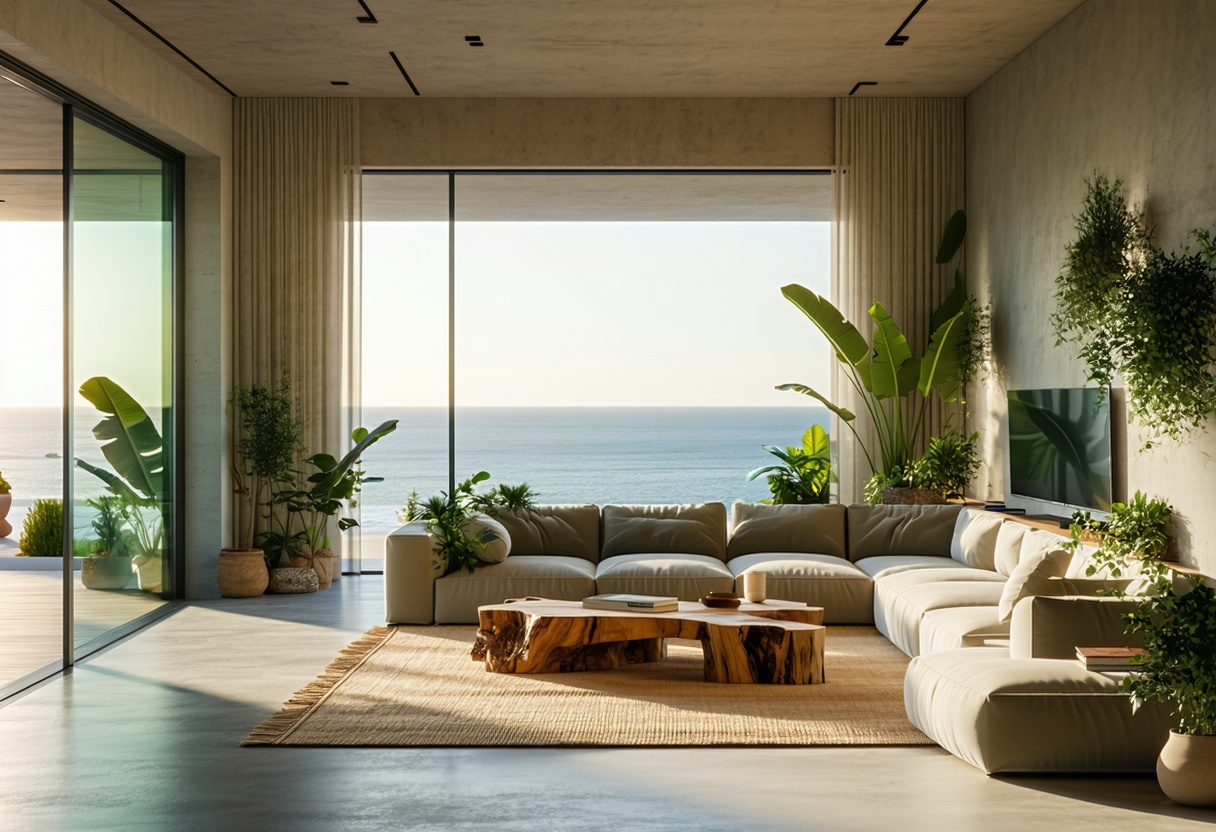 Modern Mediterranean villa interior with sea view